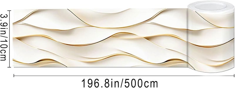 IVN Wallpaper Border Ivory Gold Folded Wave Paper Art Pattern Design 4x196 Inch Peel and Stick Wallpaper Border for Mirror Frame Bathroom Laundry Room Pool Area Living Room Wall Decor - Image 3